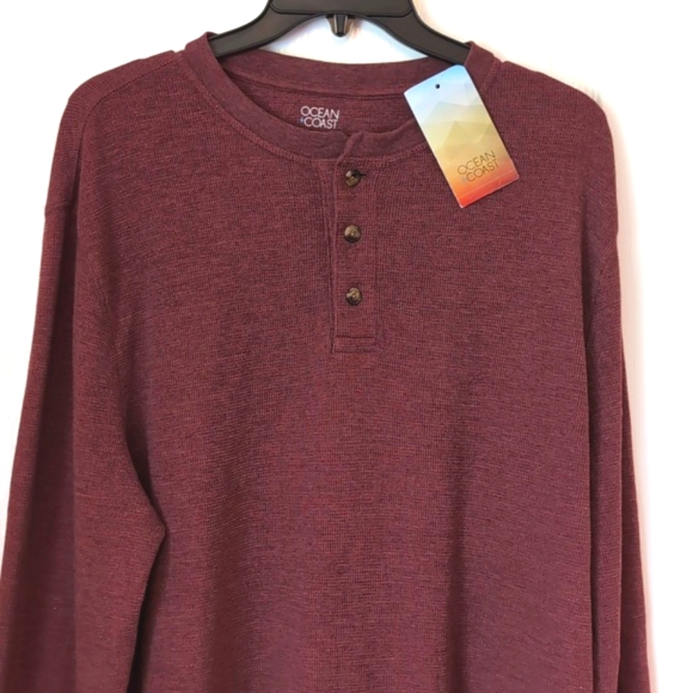 NEW. Ocean + Coast Burgundy Long Sleeve Thermal Henley Shirt. Size Large. NWT